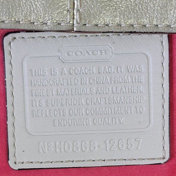 COACH Zoe Cream Gold Signature Print Canvas Leather Shoulder Bag - Picture 10 of 11